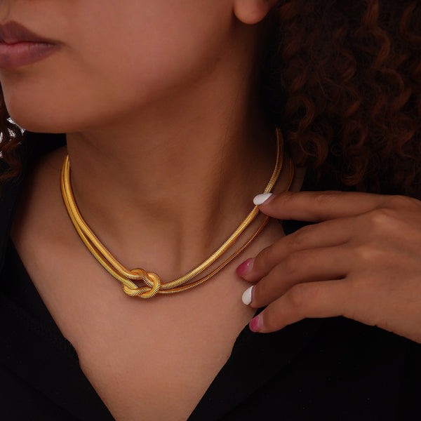 Punk Hip-Hop Style Knotted Layer Snake Bone Chain Titanium Necklace
