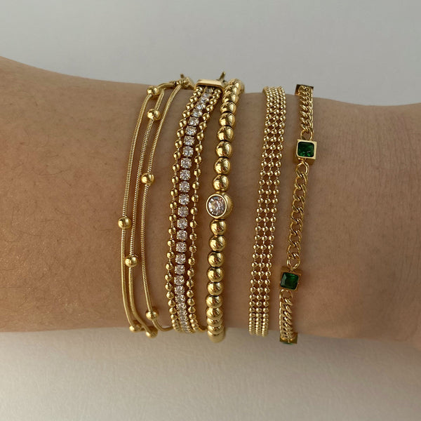 Stacked Small Gold Beads Gold Chain Bracelet Titanium Steel