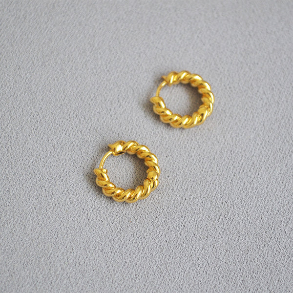 Brass gold plated fashion commuting simple exquisite twist round hoop earrings women