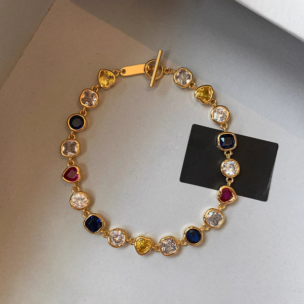 Dopamine metal colored zircon summer pearl bracelet stacked with 22K gold