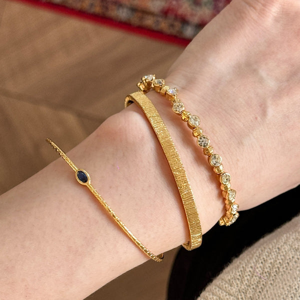 Stackable Gold Blue Hao Stone Vertical Stripe Wide Edge Thin Half Bracelet Vintage Simple Elegant High-end Bracelet for Women