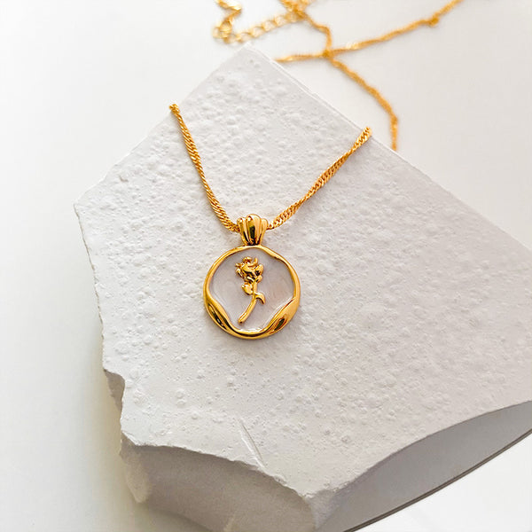 Retro Enamel Drip Rose Necklace