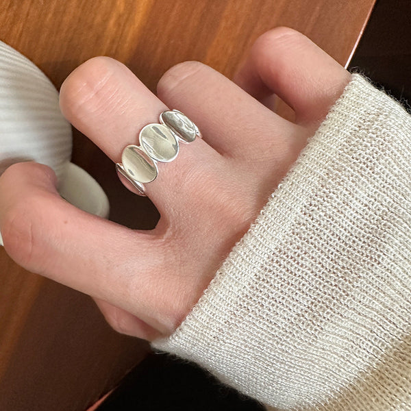 925 Sterling Silver Oval Ring for Women Geometric Simple Personality Fashionable Open Design Ring
