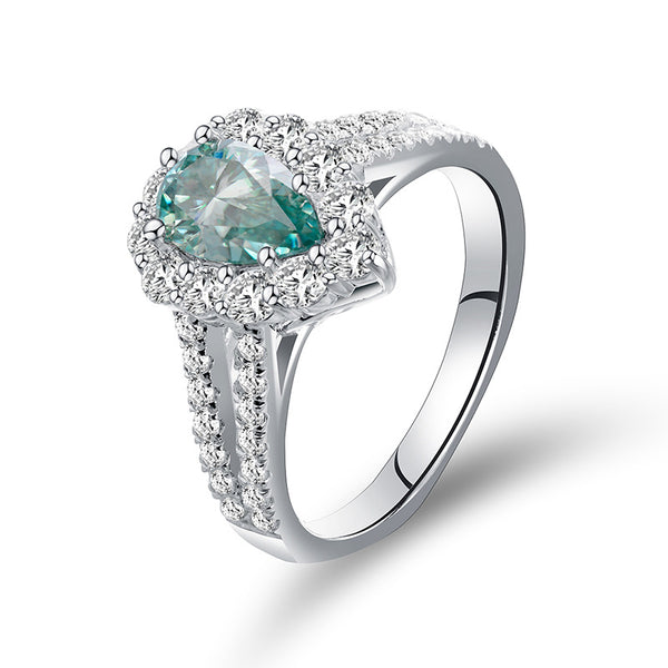 Lake Blue Water Drop Pear-Shaped Moissanite Ring