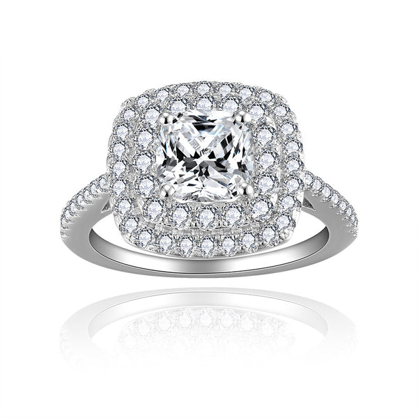 Double-Row Diamond Pillow-Shaped Full Mosanite Diamond Ring