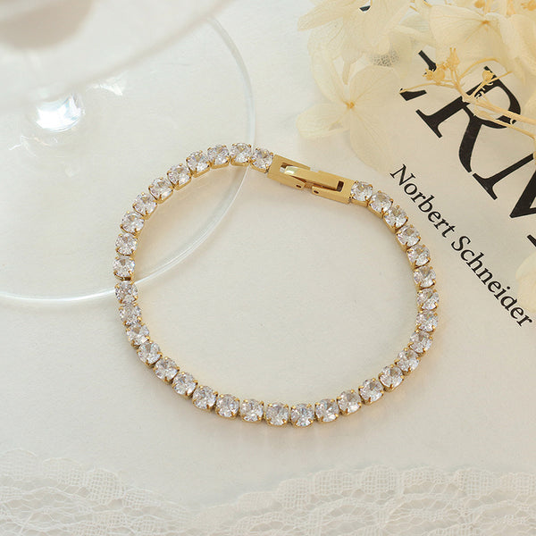 Full Zircon Element Bracelet Titanium Steel Plated with 18K Real Gold Clasp