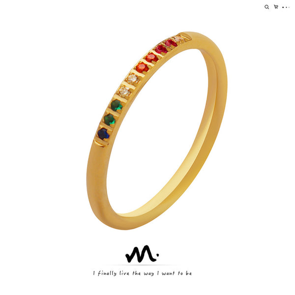 Colorful Zircon Thin Band Rings Stackable Finger Rings Non-Fading