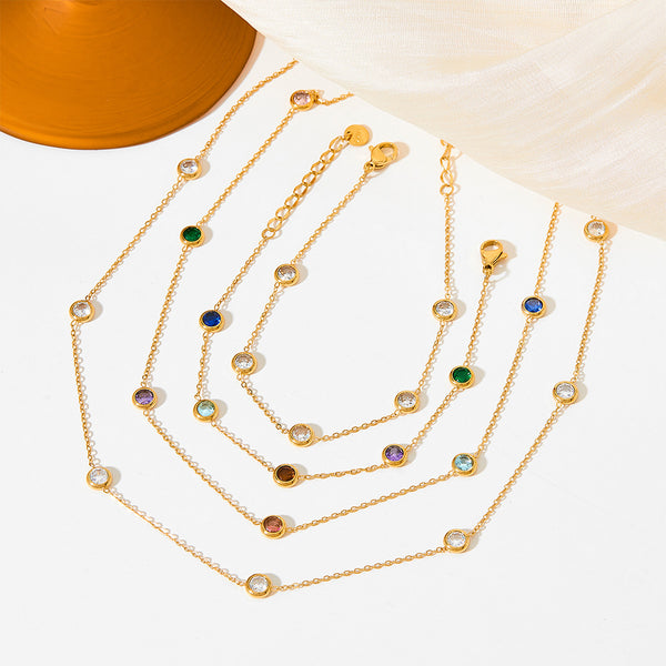 Color-Retaining Multicolored Zircon Bracelet Necklace Inlaid with Round Zircon Beads