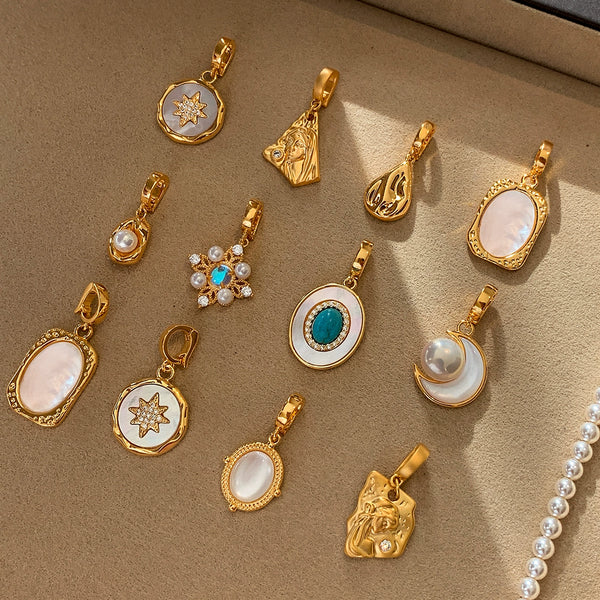 DIY natural mother shell turquoise freshwater pearl pendant necklace accessories universal buckle 22K gold