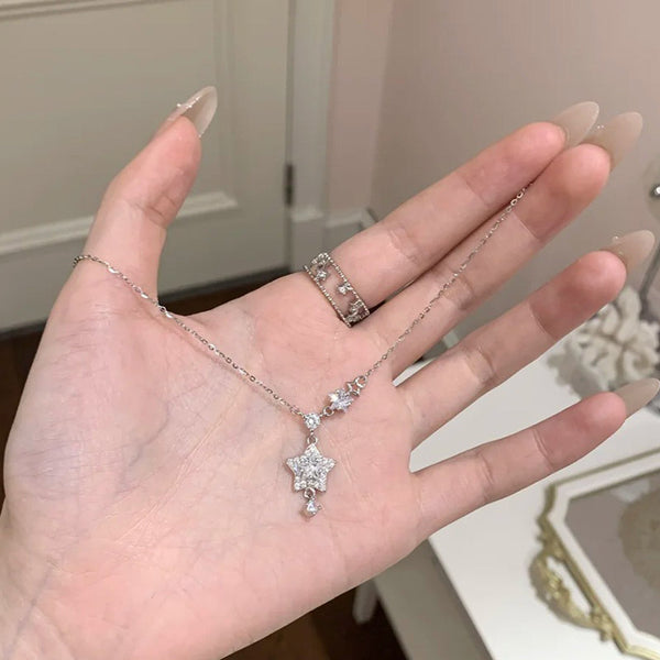S925 sterling silver niche flash diamond star necklace female design sense pentagram collarbone chain