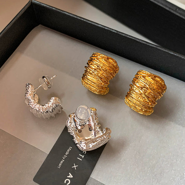 Gold Silver Line Earrings Women's Stud Earrings