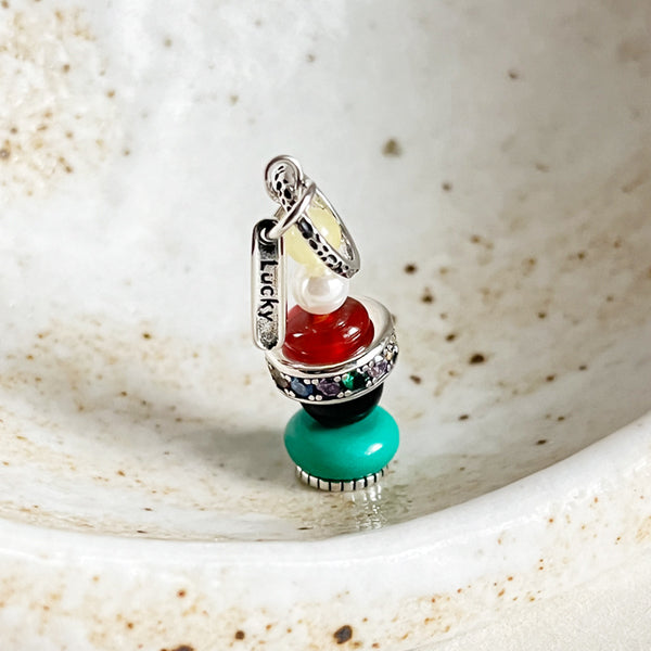 925 Sterling Silver Colored Beaded Wishing Tower Pendant Necklace