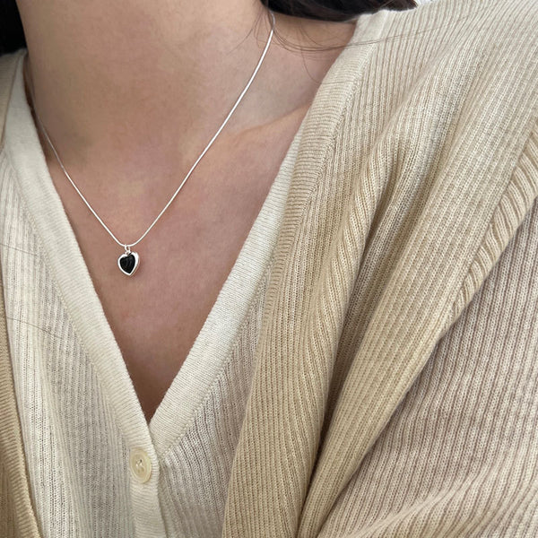 925 Sterling Silver Love Black Agate Necklace Female Clavicle Chain