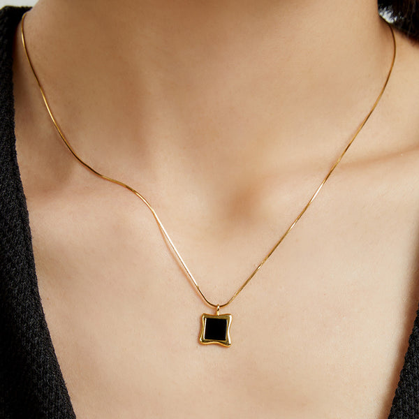925 Sterling Silver Necklace Black Agate Natural Women