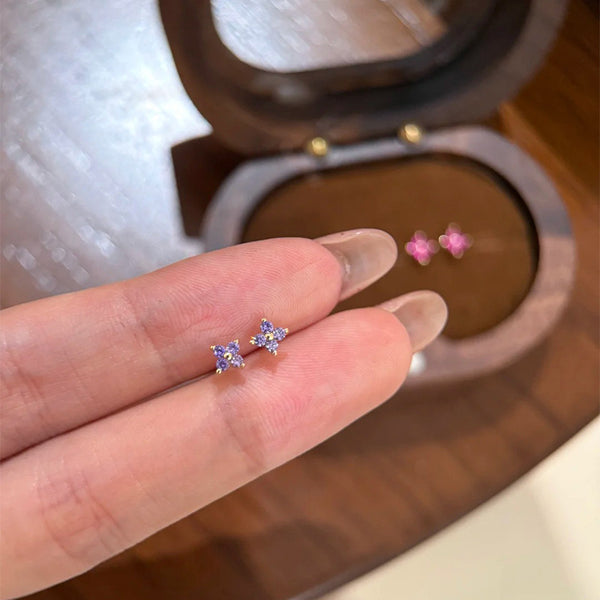 S925 Sterling Silver Mini Purple Clover Earrings Female Exquisite Sweet Four Leaf Flower Versatile Earrings
