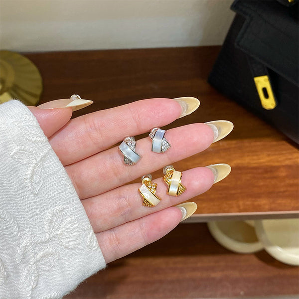 Fashion Versatile Cross Fritillary Zircon Stud Earrings