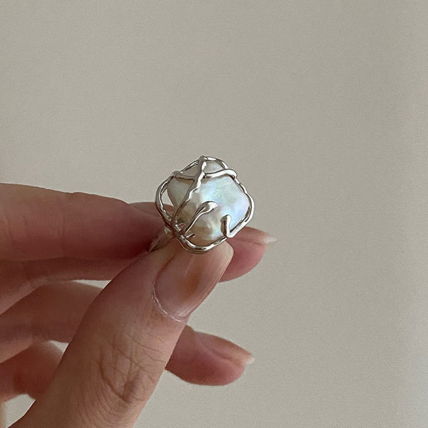 S925 Sterling Silver Ring Bundled with Pearl Baroque