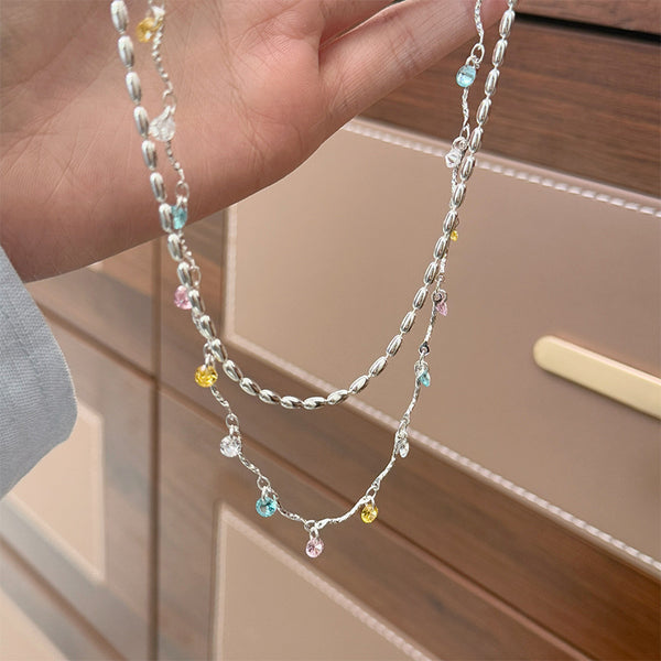 Stylish and simple color zircon chain necklace light luxury versatile collarbone chain