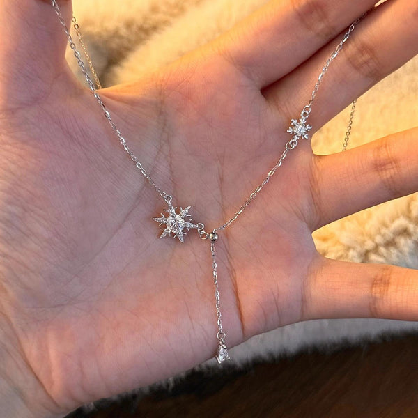 S925 silver snowflake necklace temperament water drop tassel exquisite collarbone chain tide