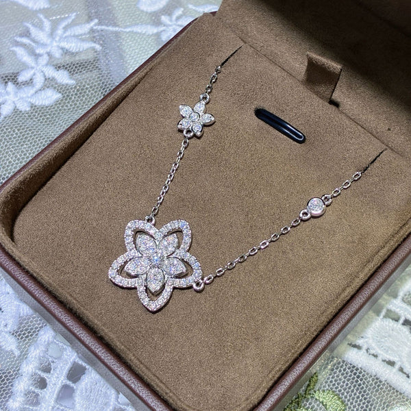 Hollow series full mozzarella necklace double flower full diamond five flower necklace