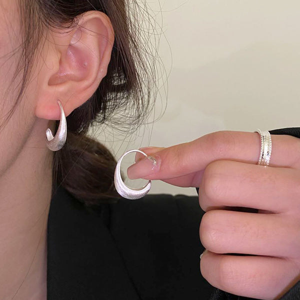 925 Sterling Silver Frosted Bend Hook Earrings Bright Silver Earrings