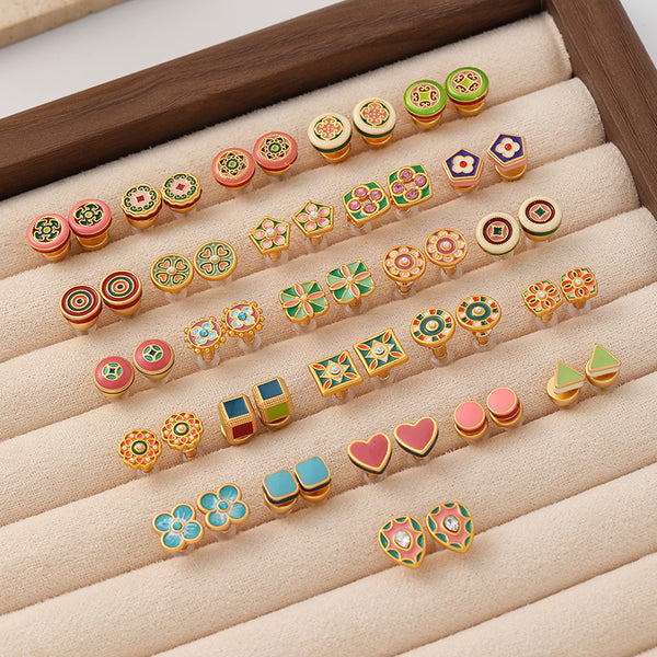 Color oil drop enamel stud earrings fashion silver needle earrings light luxury