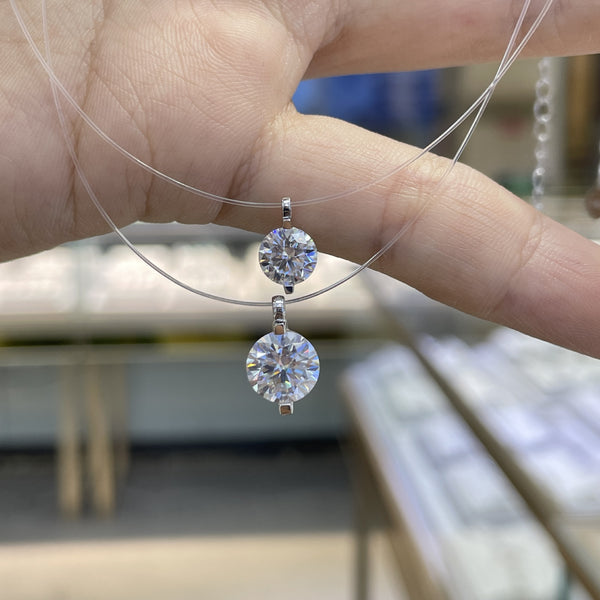 S925 sterling silver transparent invisible fishing line necklace femininity mozzarella pendant