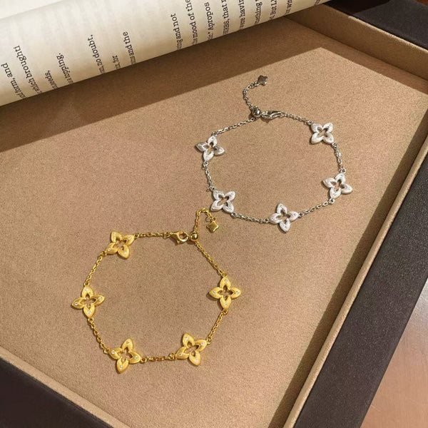 S925 sterling silver antique brushed four-leaf clover bracelet, women's heavy industry model, hollow tetragonal star jewelry bracelet tide