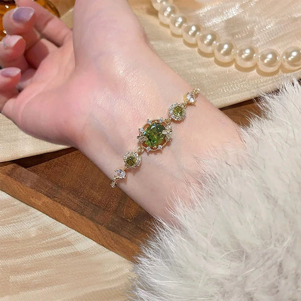 Exquisite full diamond super flash olive green zircon bracelet romantic
