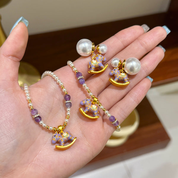 Purple oil drop Trojan horse necklace light luxury versatile collarbone chain female