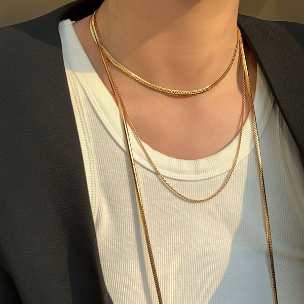 Non-fading double-layer stacked snake bone chain gold necklace neck chain