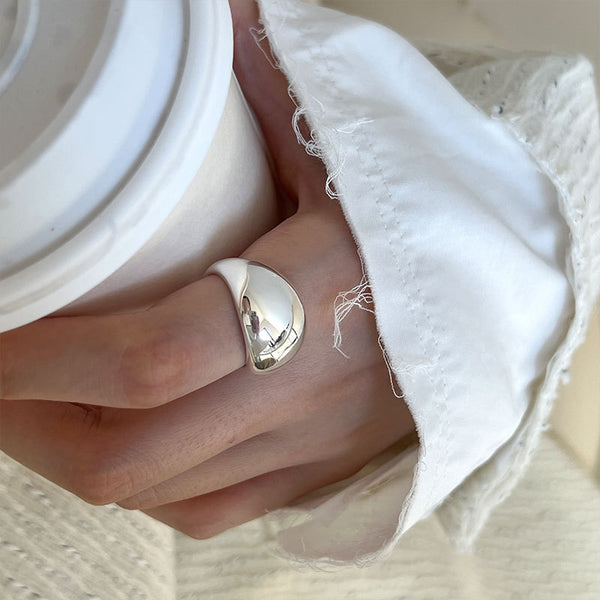 Ring Women's 925 Sterling Silver Bright Silver Oval Heavy Industry Open Ring