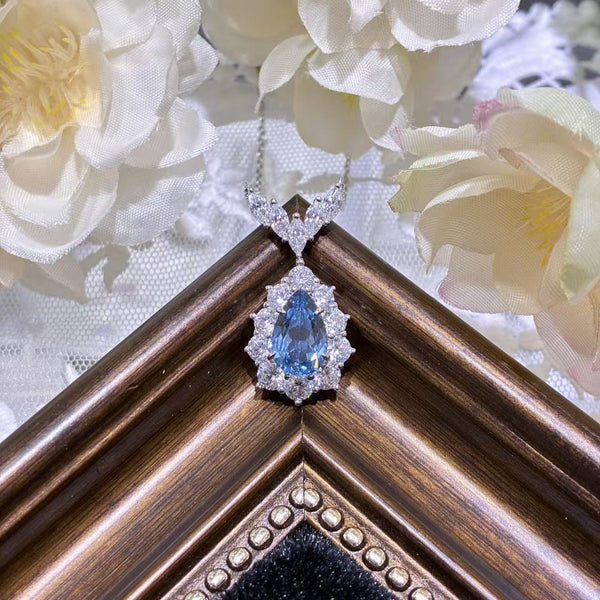 Cultivated Sea Blue Spinel Treasure with Diamond 3 Carat Drop Pendant Necklace