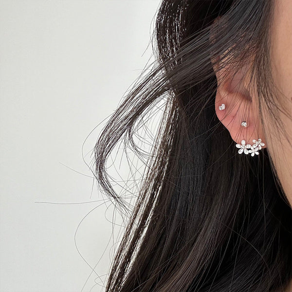 999 silver flower stud earrings screw buckle earrings