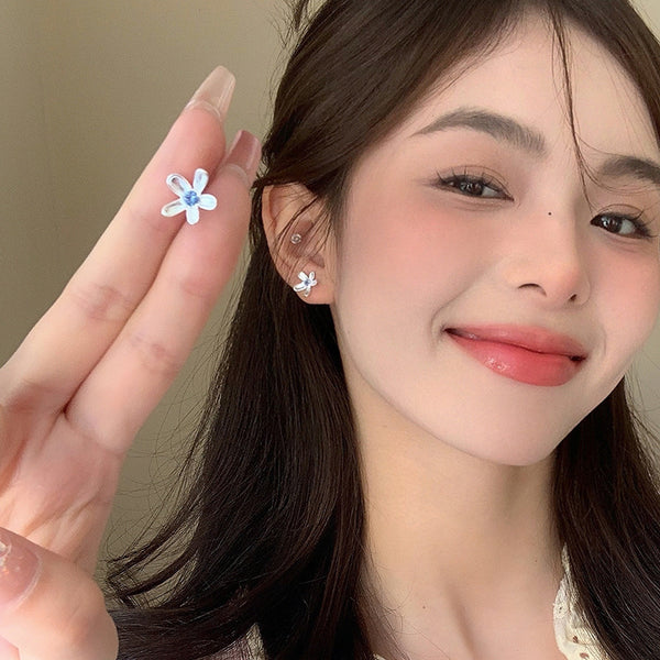 925 Sterling Silver Blue Zircon Stud Earrings