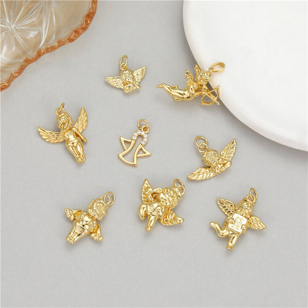 Angel Wings Cupid Single Pendant Necklace Accessories Metal Handmade Small Pendant Copper 14K Gold DIY
