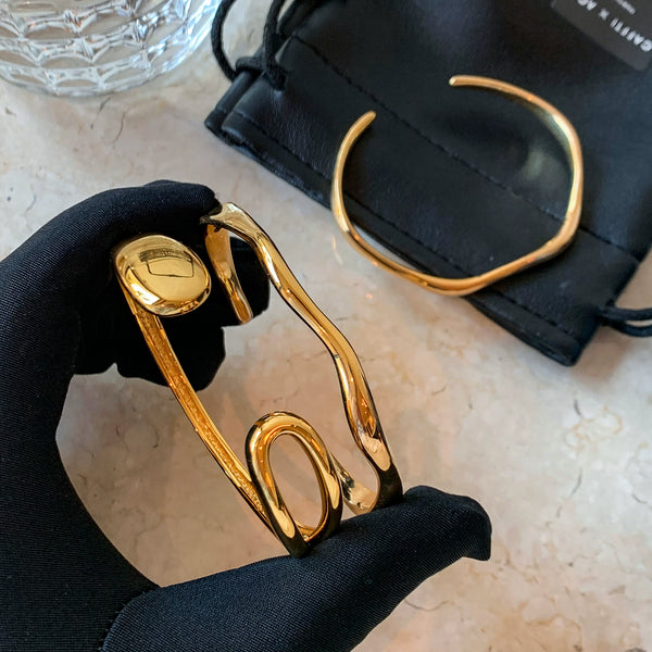 Gold Water Ripple Opening Bracelet 22K Gold