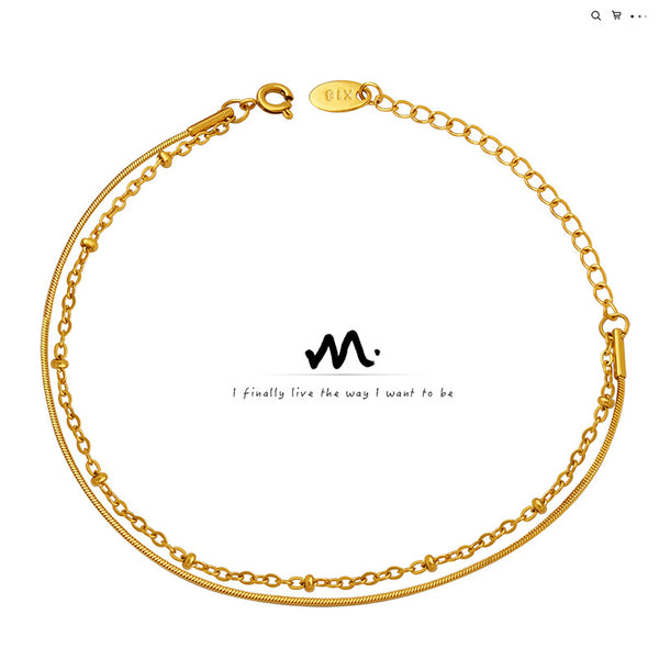 Layered Snake Bone Chain Bracelet Bead Chain Titanium Steel 18K Gold