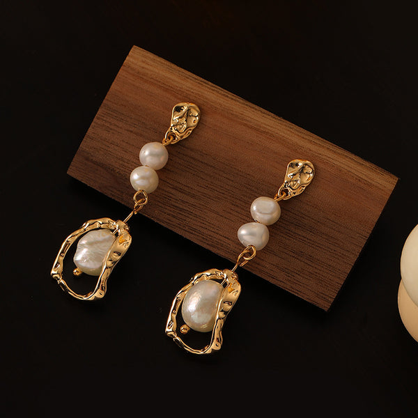 Natural Freshwater Pearl Geometric Lava Texture Earrings