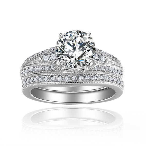 Round 1.5 Karat Moissanite Retro Ring Set