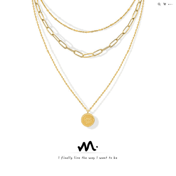 Letter Round Pendant Necklace Titanium Steel